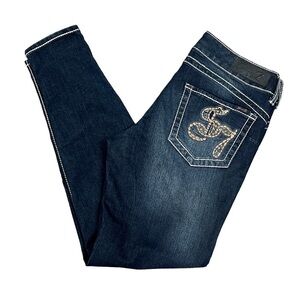 Seven7 Dark Wash White stitching embellished pocket Skinny leg Jeans Size 31